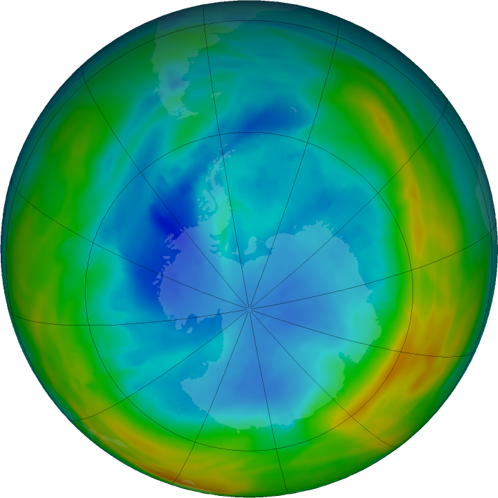 Antarctic ozone map for 09 August 2019